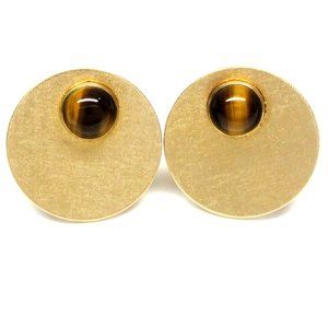 Destino Cufflinks Tigers Eye Round 12kt Gold Filled Vintage Men Formal Wear